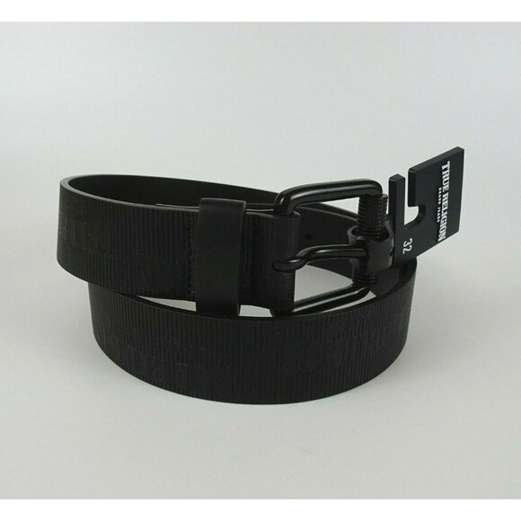 New TRUE RELIGION Men's Embossed Van Belt Matte Black Faux Leather Textured 32 - Picture 2 of 12